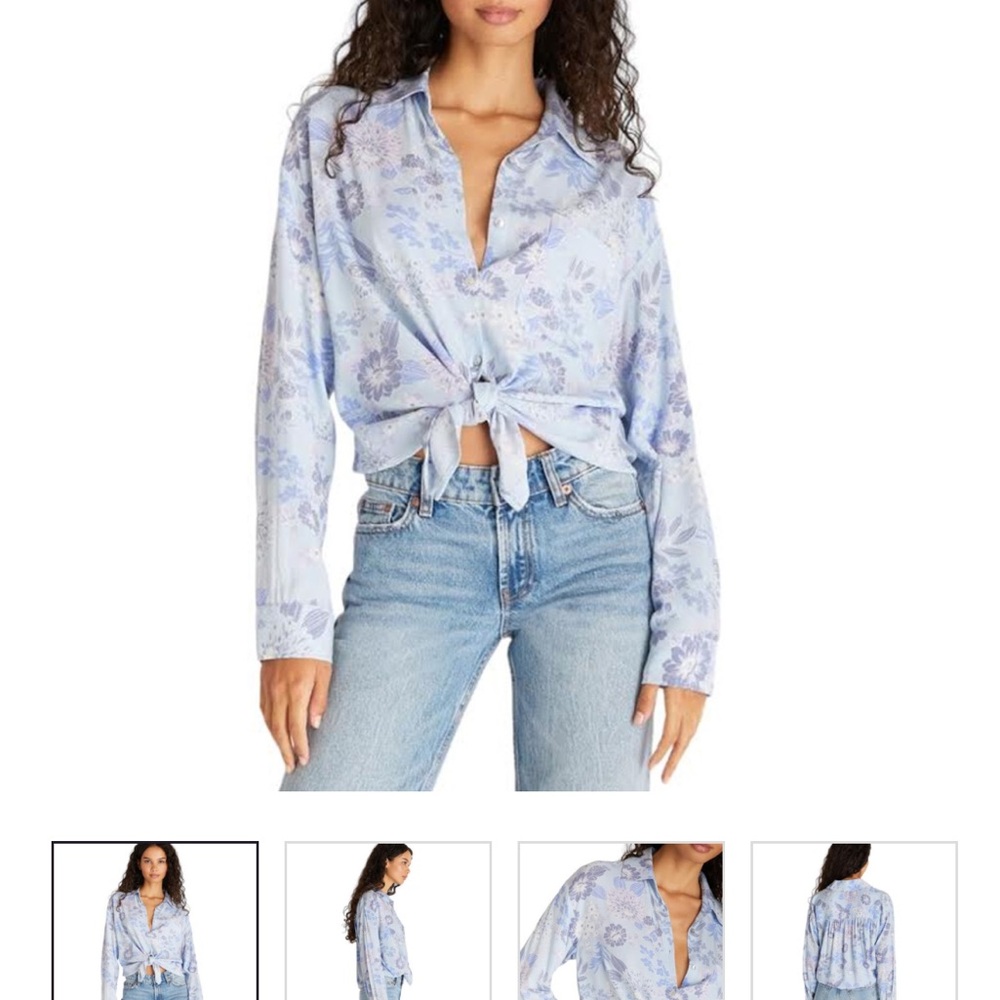 Z-Supply Floral Tie-Front Blouse in Light Blue NWT